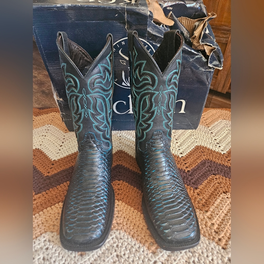 Bruce Python Turquoise Botton Square Toe Western … - image 5